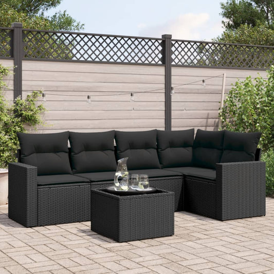 6-tlg. Garten-Sofagarnitur mit Kissen Schwarz Poly Rattan