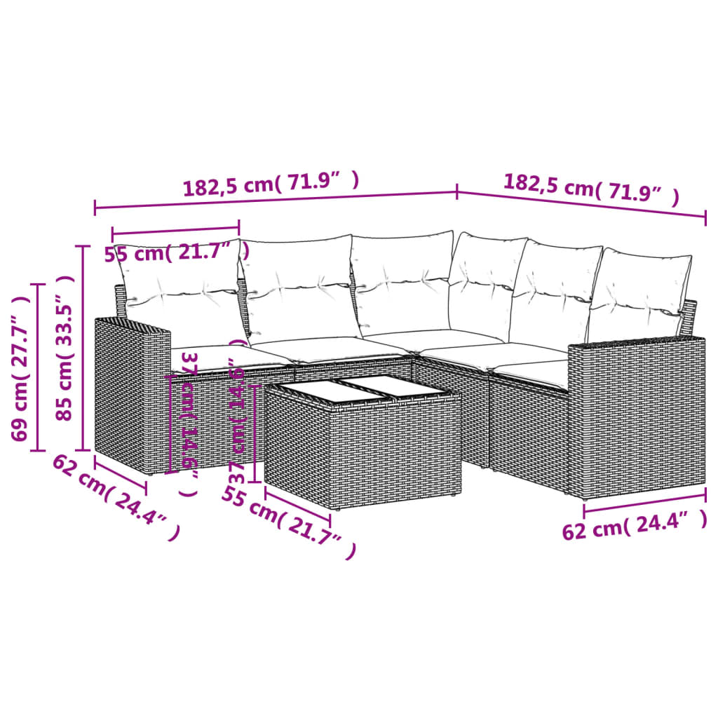 6-tlg. Garten-Sofagarnitur mit Kissen Schwarz Poly Rattan