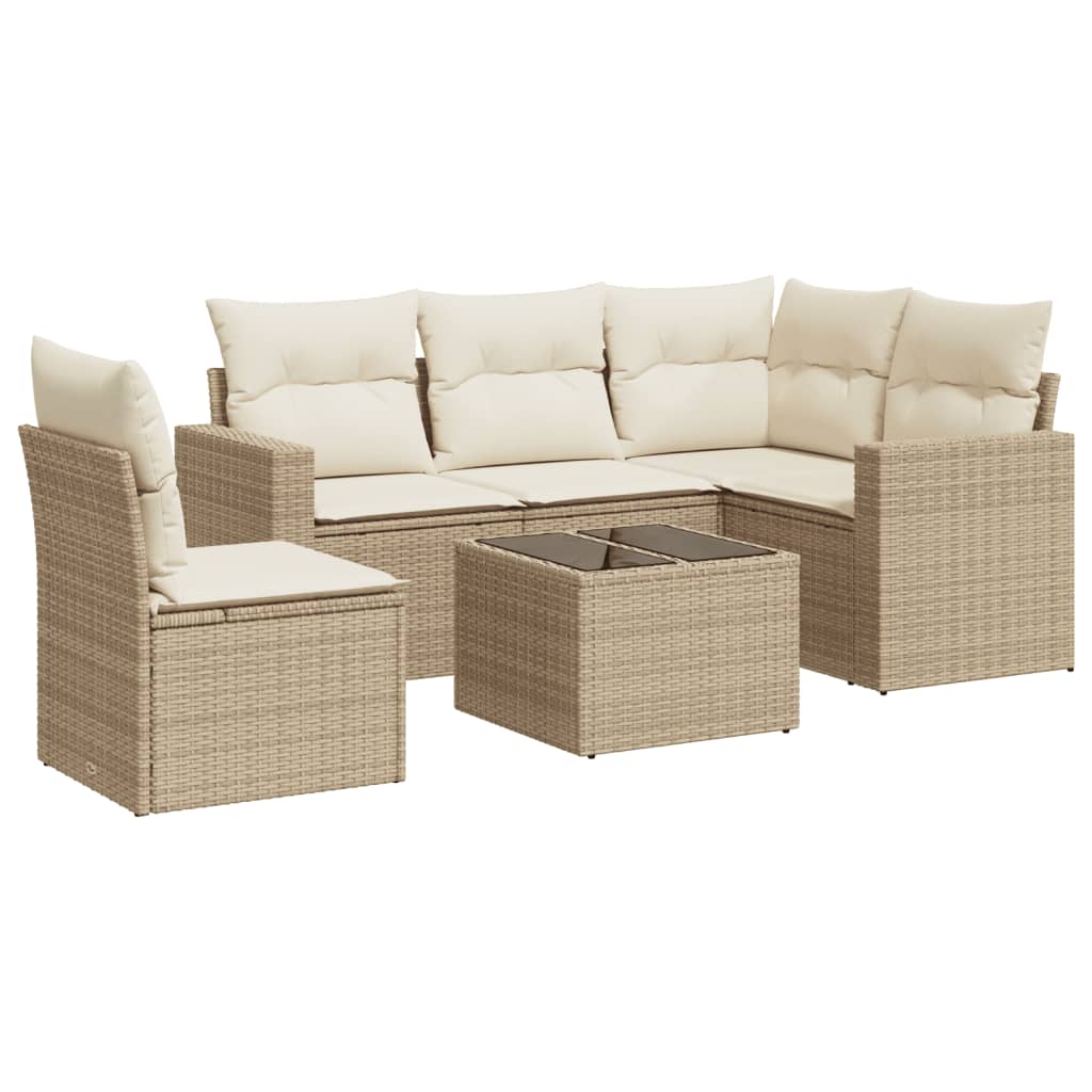 6-tlg. Garten-Sofagarnitur mit Kissen Beige Poly Rattan