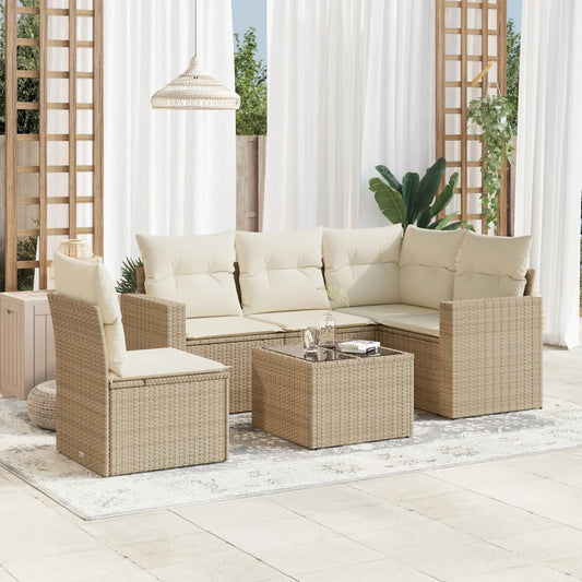 6-tlg. Garten-Sofagarnitur mit Kissen Beige Poly Rattan