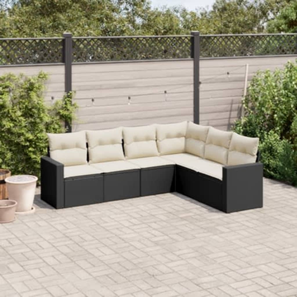 6-tlg. Garten-Sofagarnitur mit Kissen Schwarz Poly Rattan