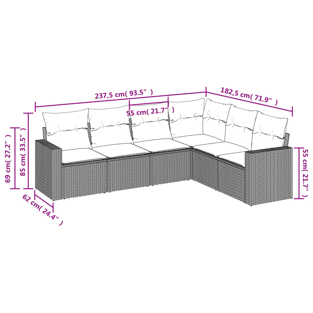 6-tlg. Garten-Sofagarnitur mit Kissen Beige Poly Rattan