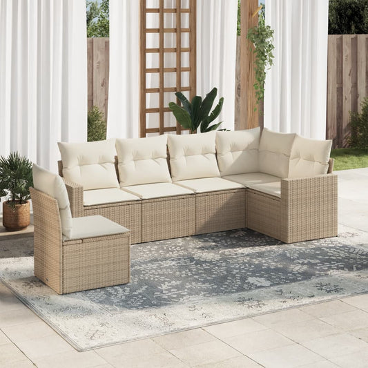 6-tlg. Garten-Sofagarnitur mit Kissen Beige Poly Rattan