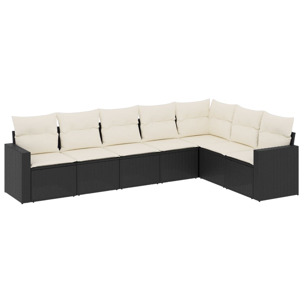 7-tlg. Garten-Sofagarnitur mit Kissen Schwarz Poly Rattan