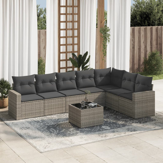 8-tlg. Garten-Sofagarnitur mit Kissen Grau Poly Rattan