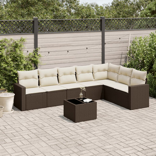 8-tlg. Garten-Sofagarnitur mit Kissen Braun Poly Rattan