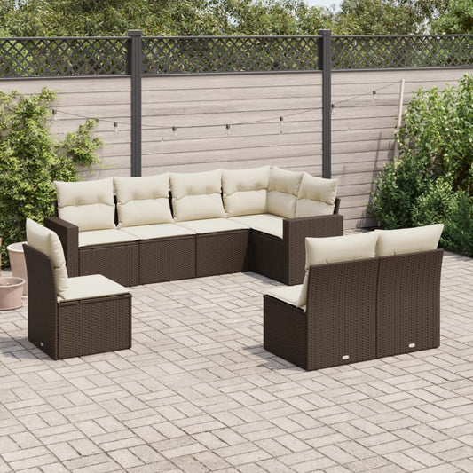 8-tlg. Garten-Sofagarnitur mit Kissen Braun Poly Rattan