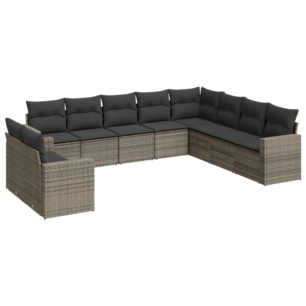 10-tlg. Garten-Sofagarnitur mit Kissen Grau Poly Rattan