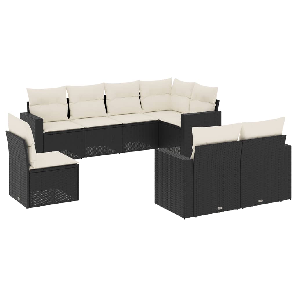 8-tlg. Garten-Sofagarnitur mit Kissen Schwarz Poly Rattan