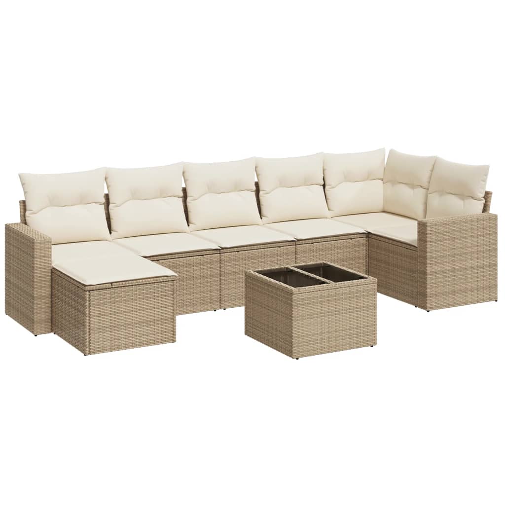 8-tlg. Garten-Sofagarnitur mit Kissen Beige Poly Rattan