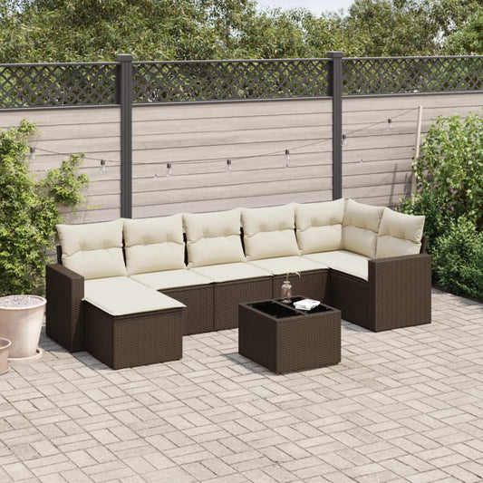 8-tlg. Garten-Sofagarnitur mit Kissen Braun Poly Rattan