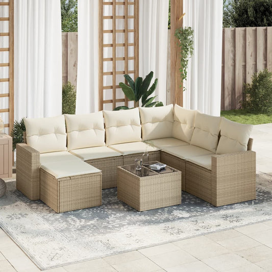 8-tlg. Garten-Sofagarnitur mit Kissen Beige Poly Rattan