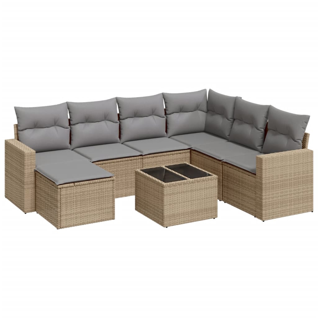 8-tlg. Garten-Sofagarnitur mit Kissen Beige Poly Rattan