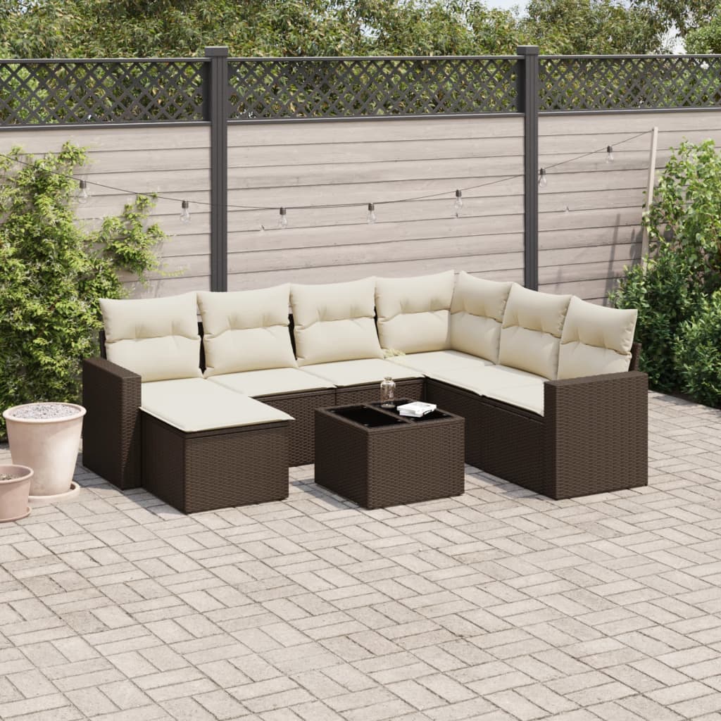 8-tlg. Garten-Sofagarnitur mit Kissen Braun Poly Rattan