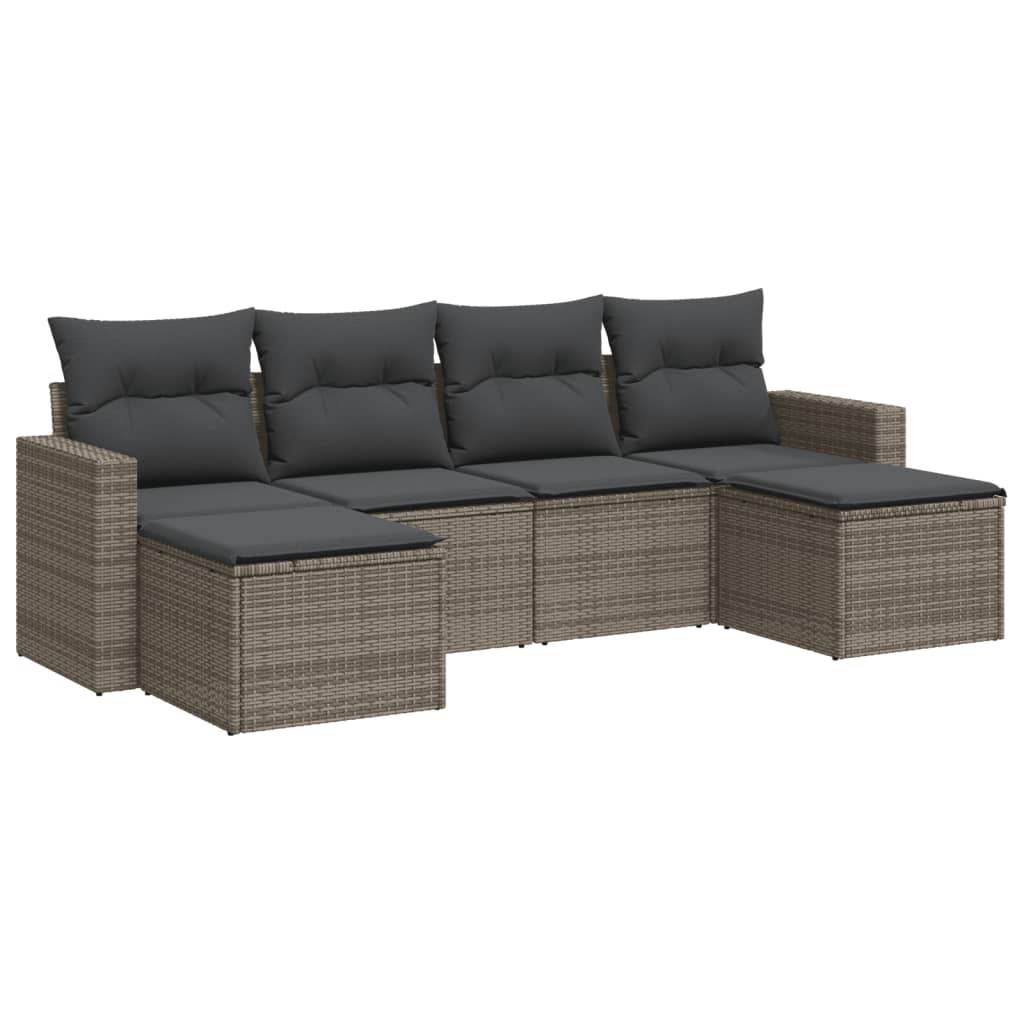 6-tlg. Garten-Sofagarnitur mit Kissen Grau Poly Rattan