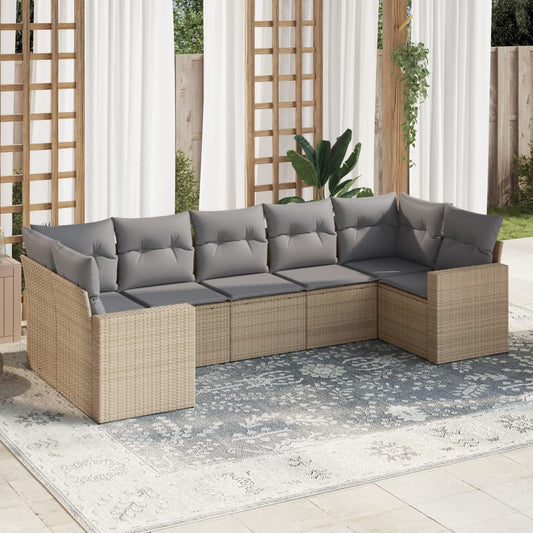 7-tlg. Garten-Sofagarnitur mit Kissen Beige Poly Rattan