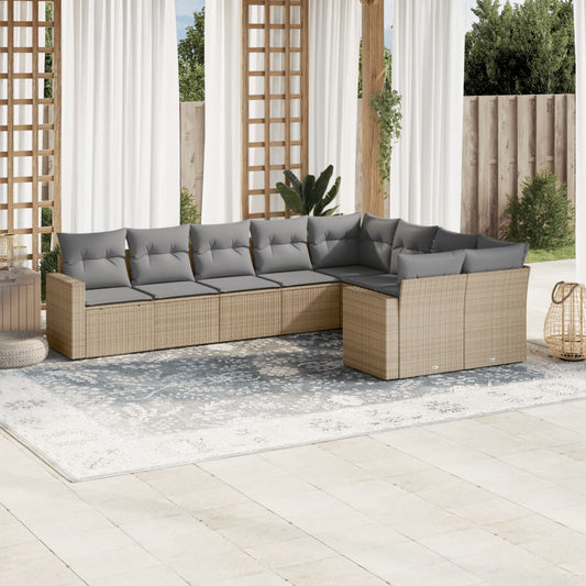 9-tlg. Garten-Sofagarnitur mit Kissen Beige Poly Rattan