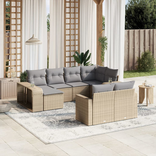 10-tlg. Garten-Sofagarnitur mit Kissen Beige Poly Rattan