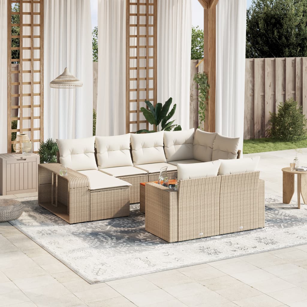 11-tlg. Garten-Sofagarnitur mit Kissen Beige Poly Rattan