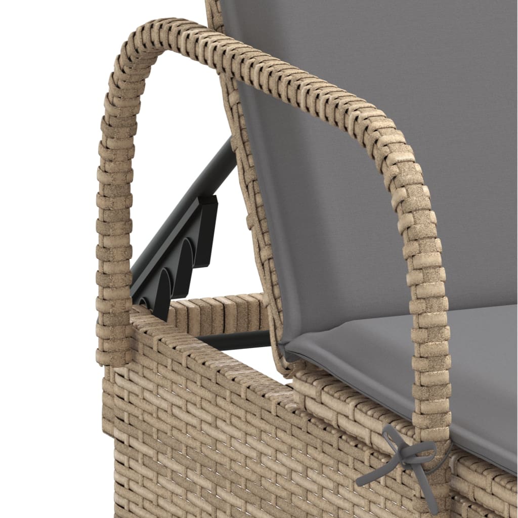 Sonnenliegen mit Auflagen 2 Stk. Beige Poly Rattan