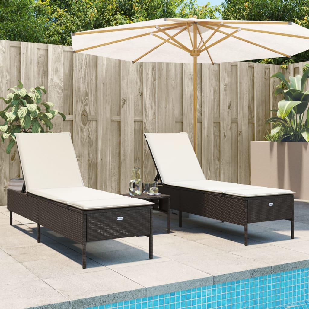 Sonnenliegen mit Auflagen 2 Stk. Braun Poly Rattan