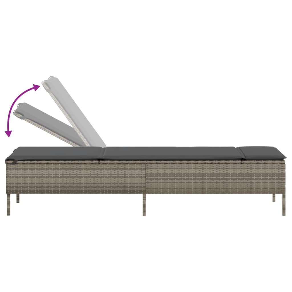 Sonnenliegen mit Auflagen 2 Stk. Grau Poly Rattan