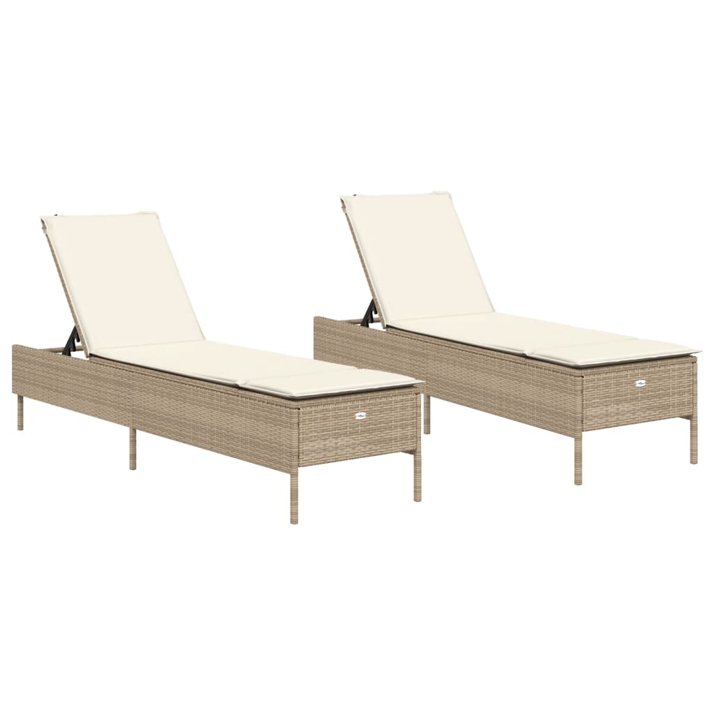 Sonnenliegen mit Auflagen 2 Stk. Beige Poly Rattan