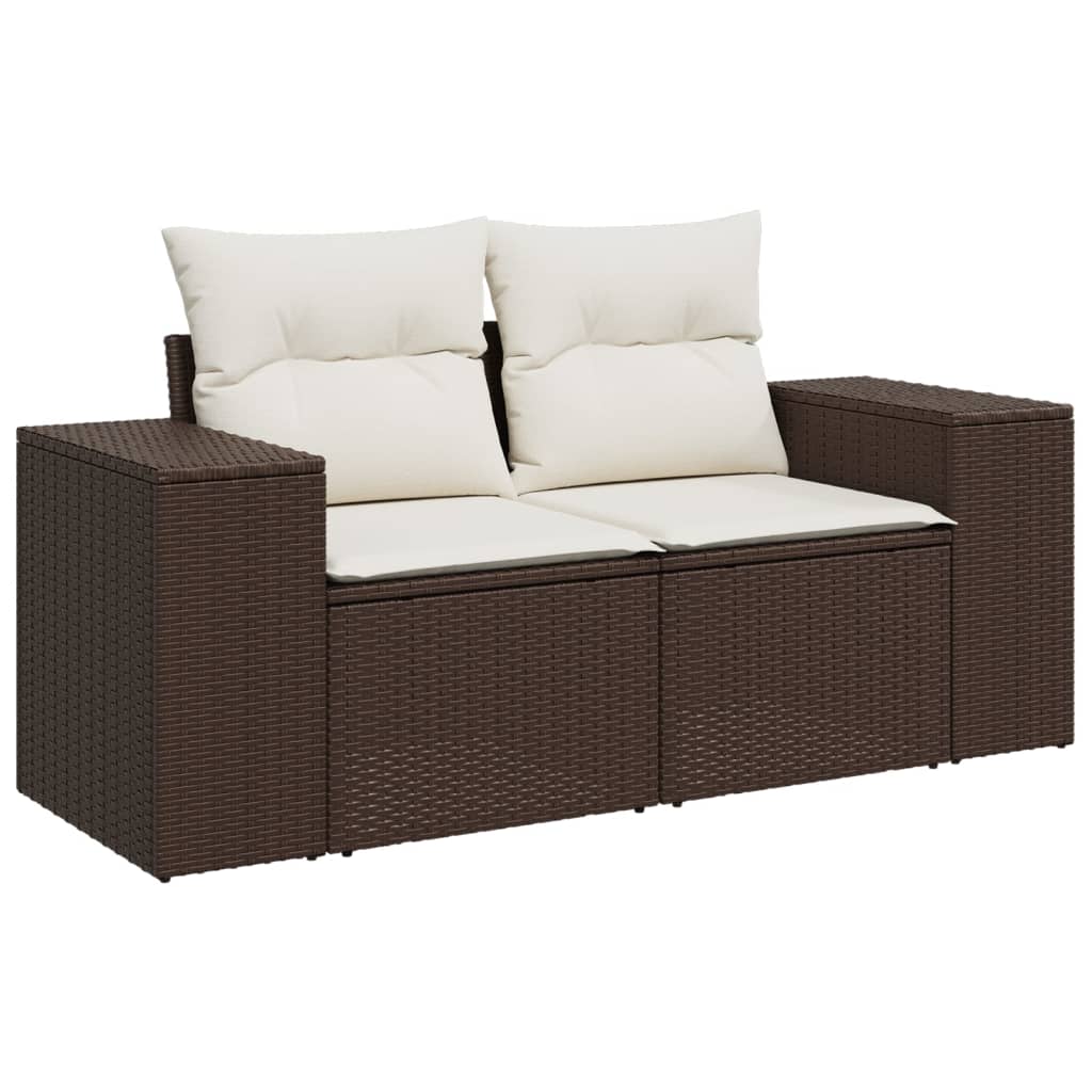 10-tlg. Garten-Sofagarnitur mit Kissen Braun Poly Rattan