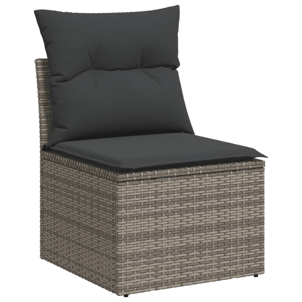 10-tlg. Garten-Sofagarnitur mit Kissen Grau Poly Rattan