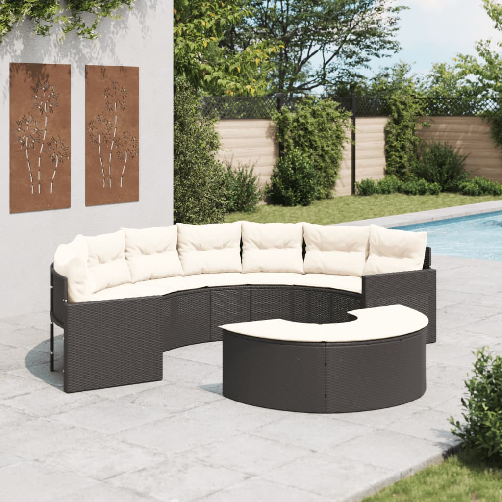 2-tlg. Garten-Sofagarnitur Halbrund Schwarz Poly-Rattan