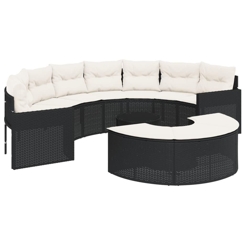 3-tlg. Garten-Sofagarnitur Halbrund Schwarz Poly-Rattan