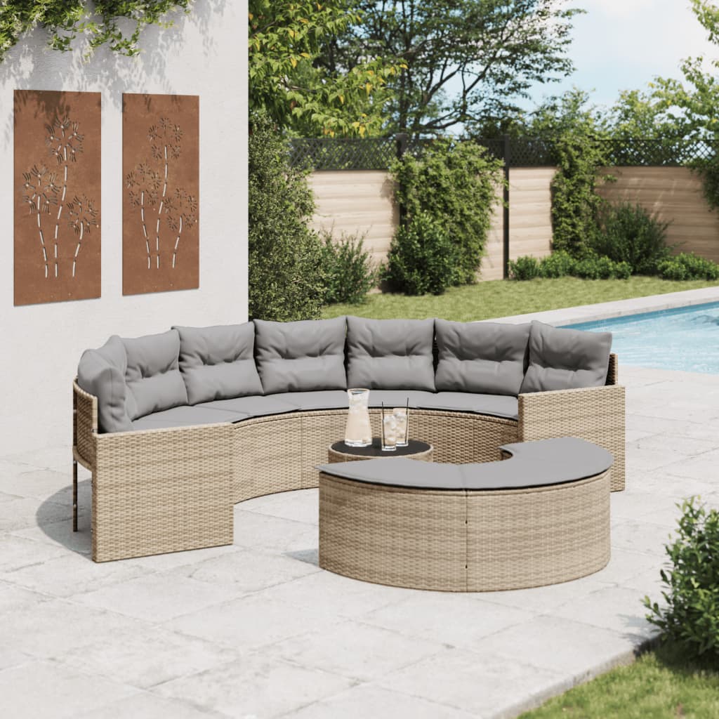 3-tlg. Garten-Sofagarnitur Halbrund Beige Poly-Rattan