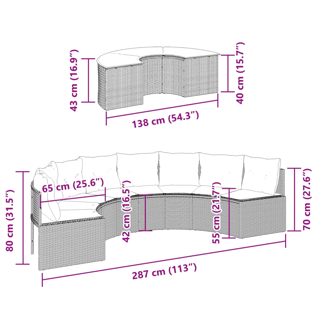 2-tlg. Garten-Sofagarnitur Halbrund Beige Poly-Rattan