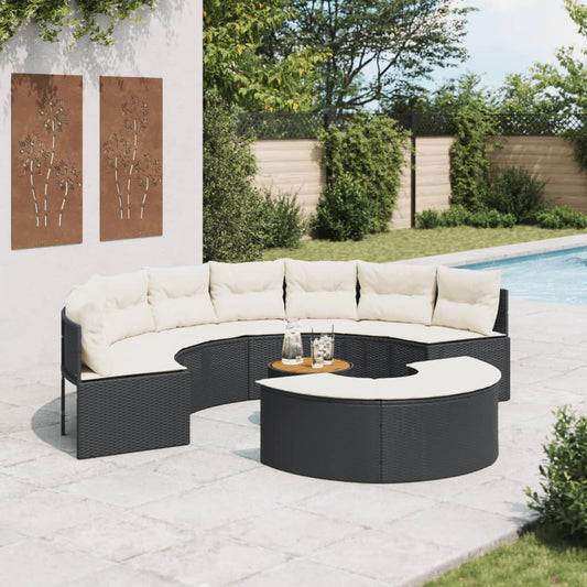 3-tlg. Garten-Sofagarnitur Halbrund Schwarz Poly-Rattan