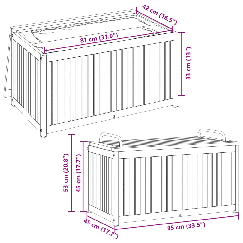 Gartenbox 85x45x45/53 cm Massivholz Akazie und Stahl