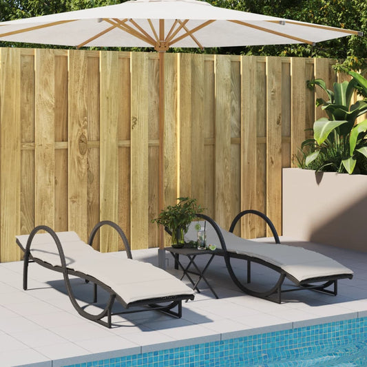 Sonnenliegen 2 Stk. mit Auflagen Schwarz Poly Rattan