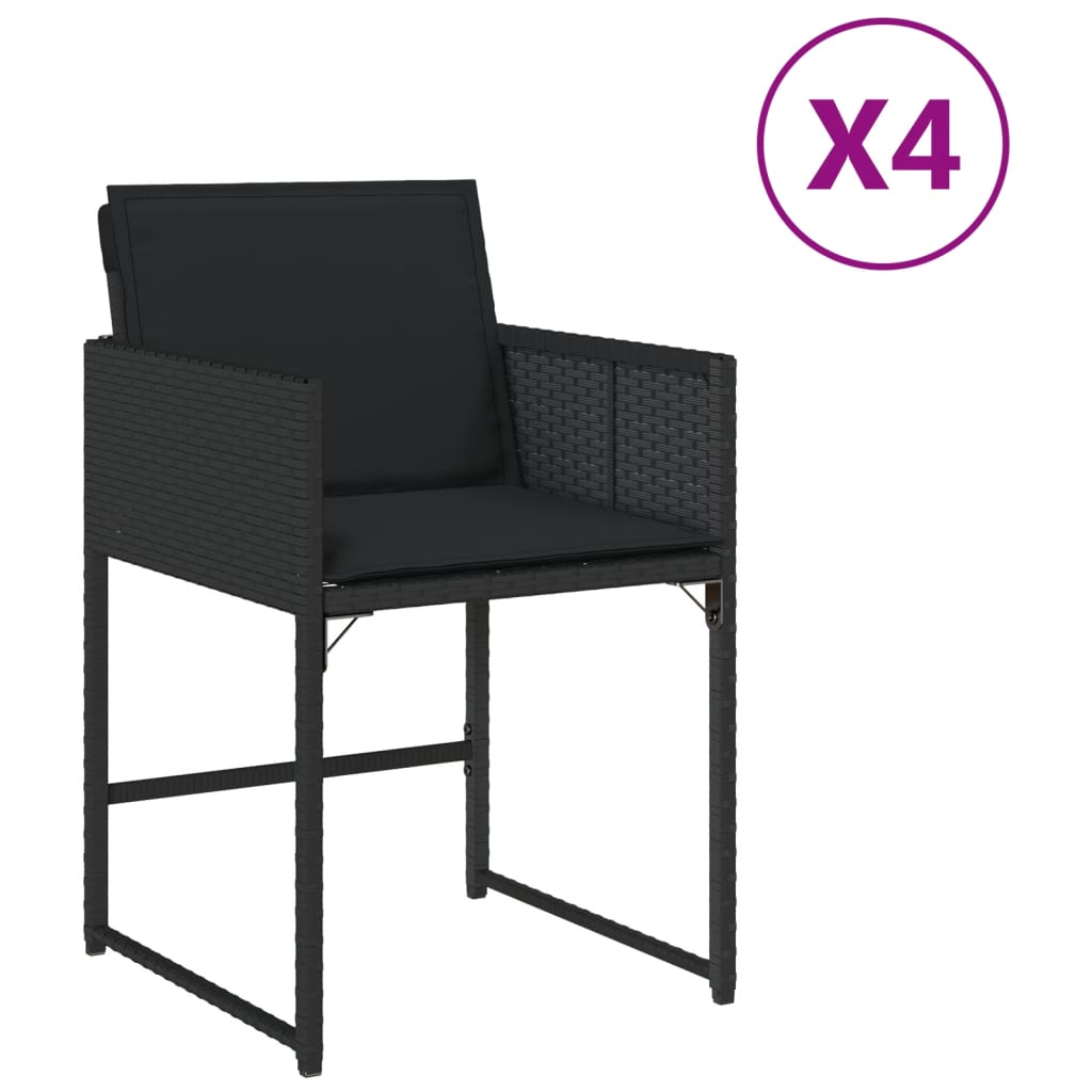 Gartenstühle mit Kissen 4 Stk. Schwarz Poly Rattan