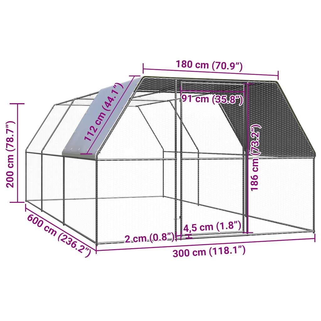 Hühnerkäfig 3x6x2 m Verzinkter Stahl