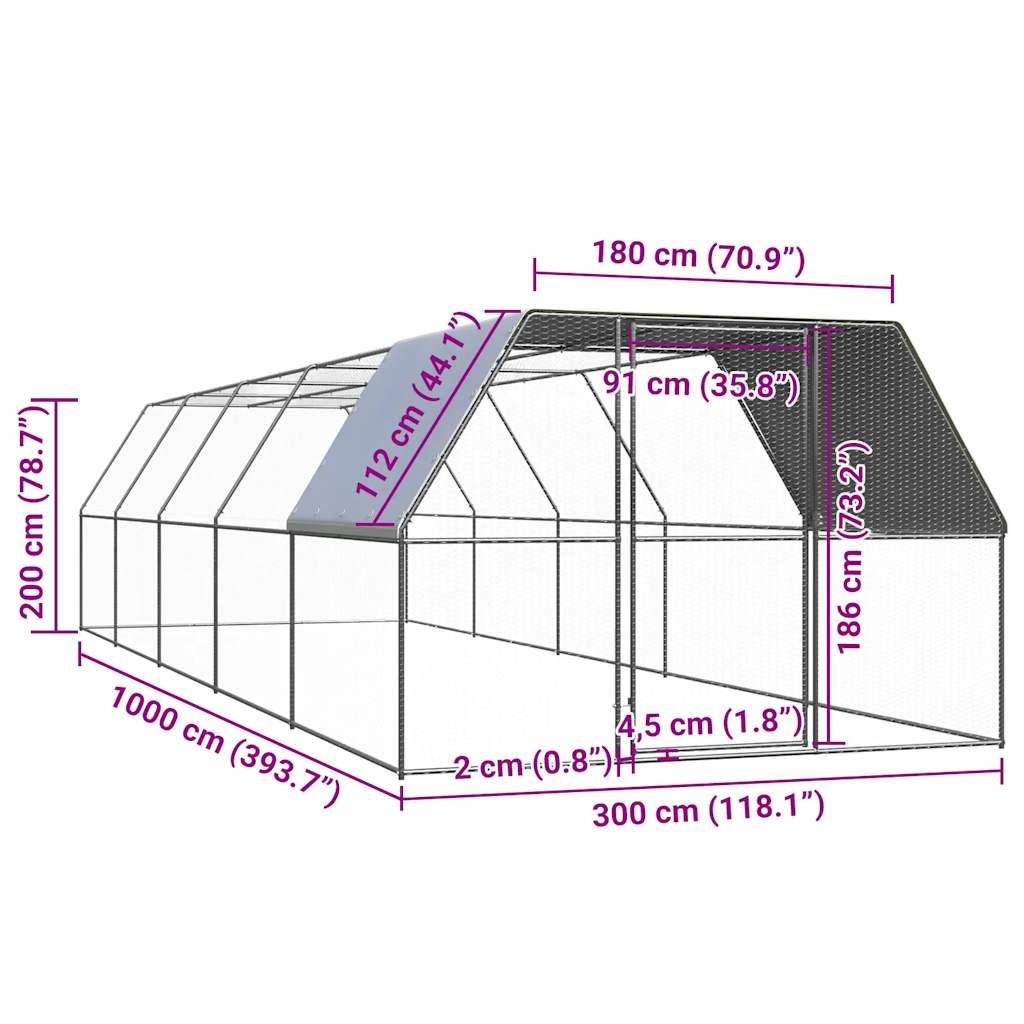 Hühnerkäfig 3x10x2 m Verzinkter Stahl