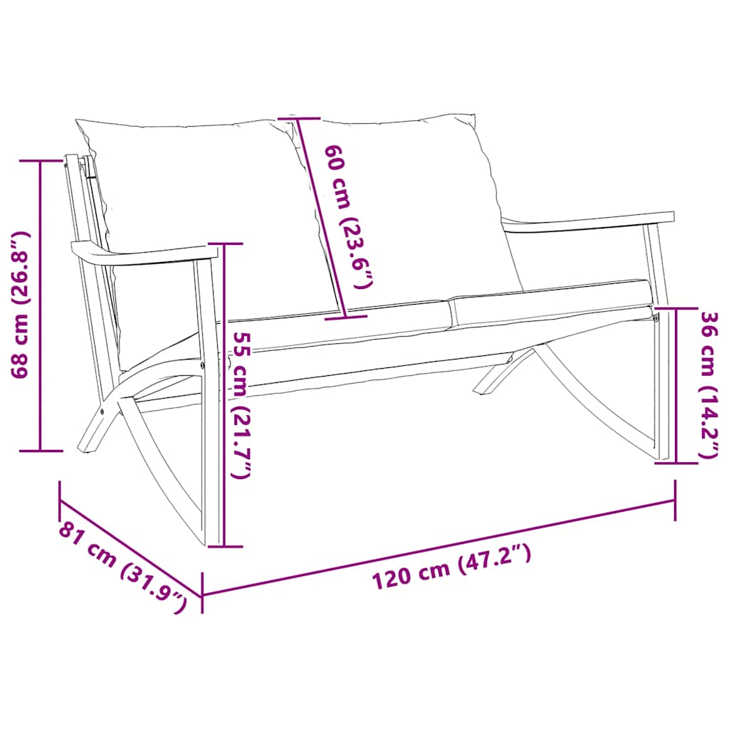 Gartenbank mit Kissen 120 cm Schwarz Stahl