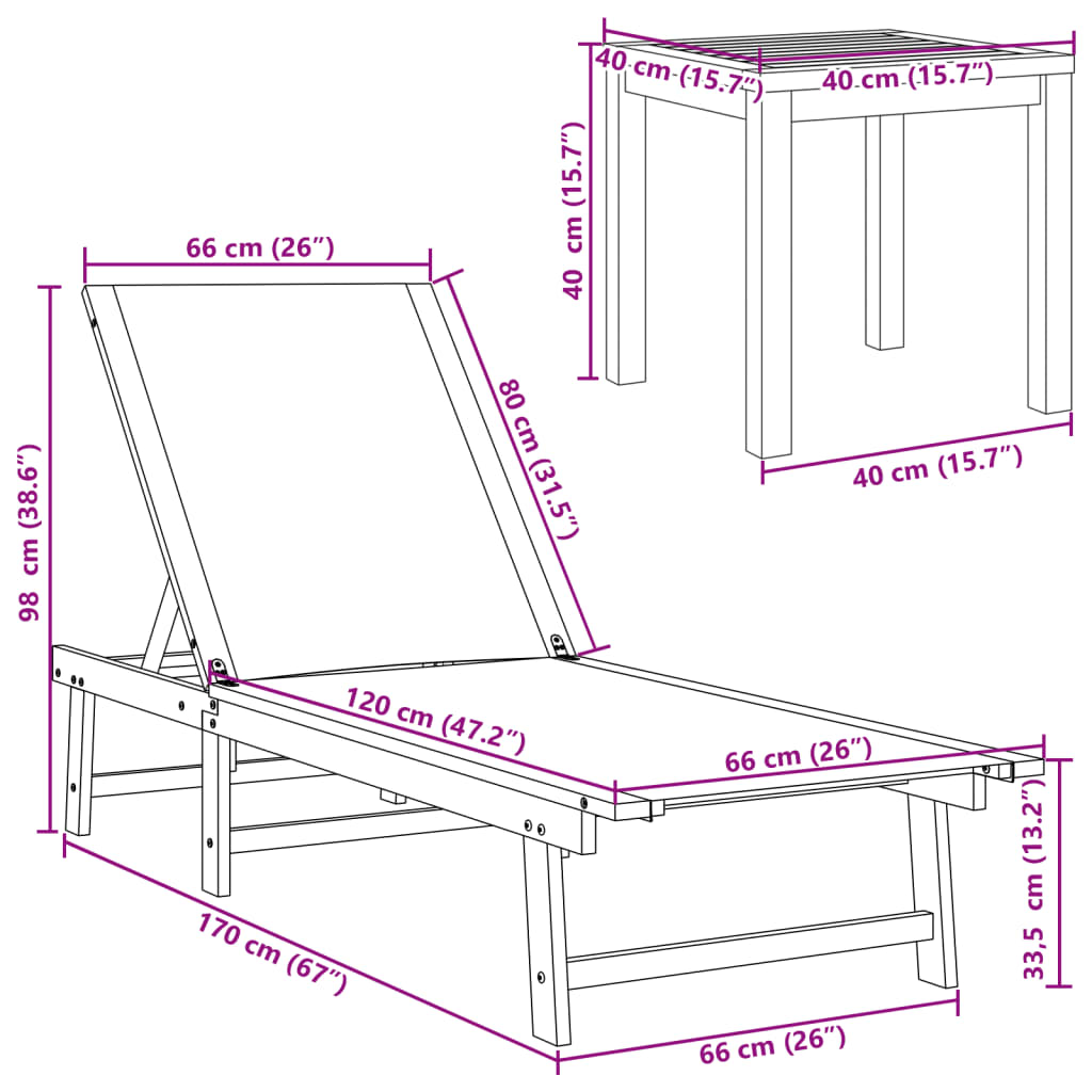 Sonnenliege mit Tisch Taupe Massivholz Akazie und Textilene