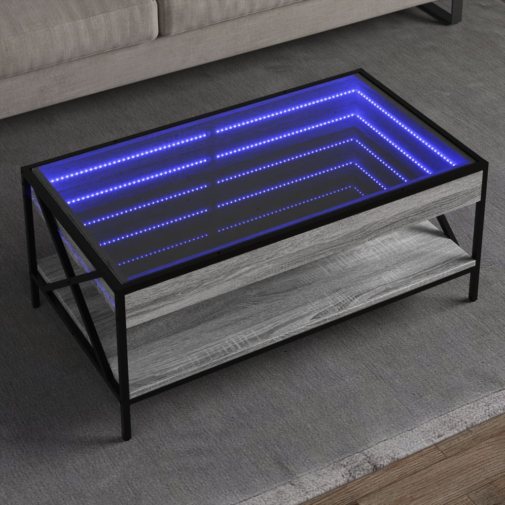 Couchtisch mit Infinity-LED Grau Sonoma 90x50x38 cm