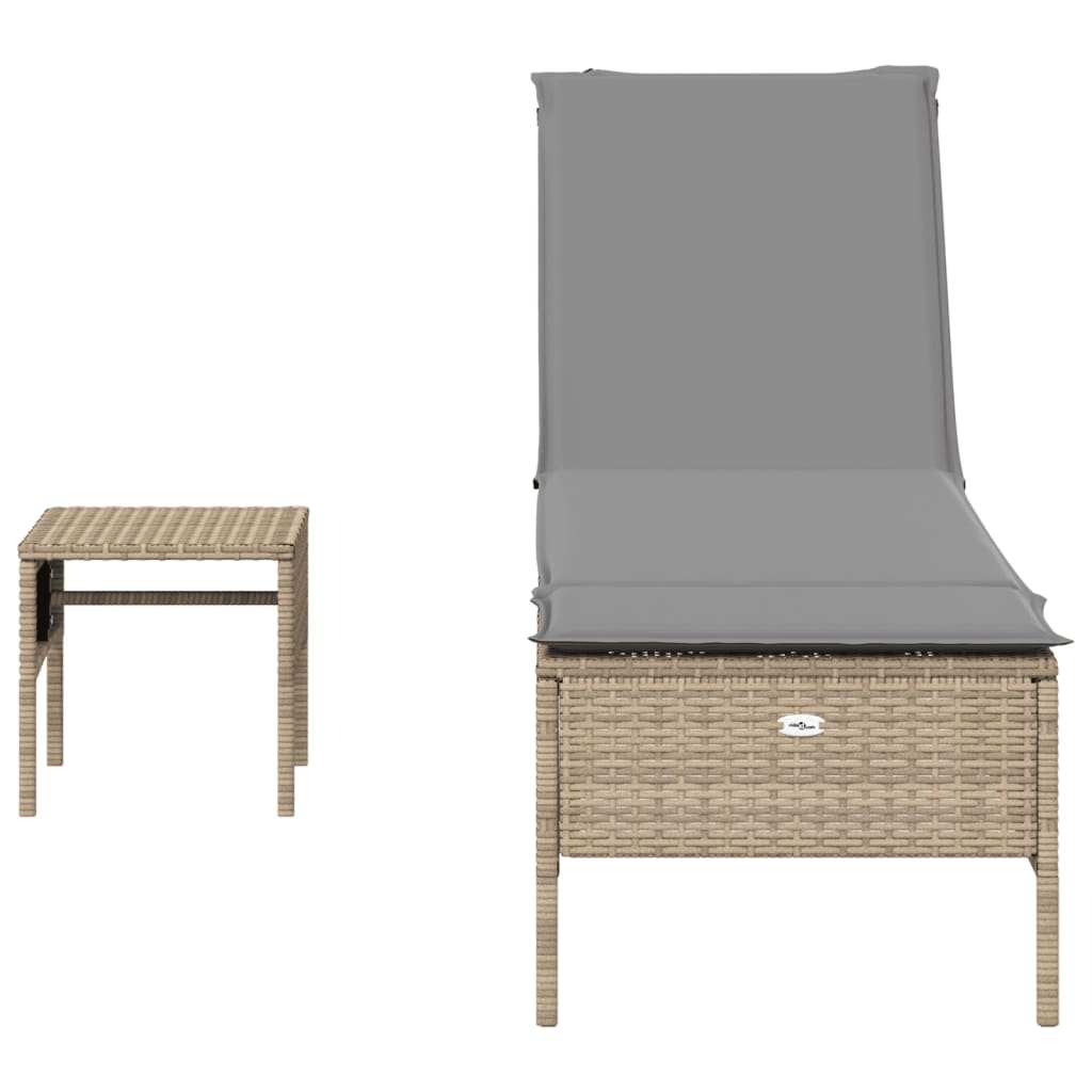 3-tlg. Sonnenliegen-Set mit Auflage Beige Poly Rattan