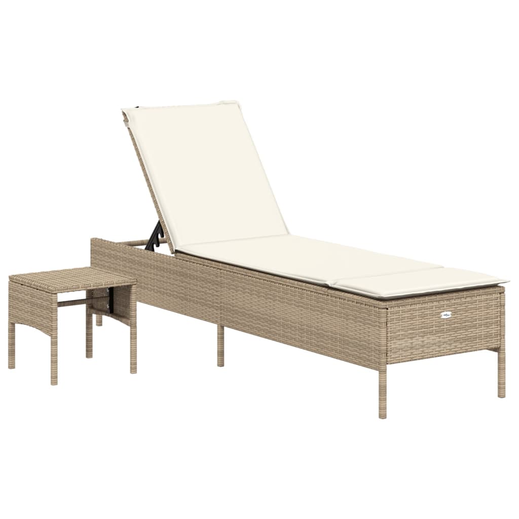 3-tlg. Sonnenliegen-Set mit Auflage Beige Poly Rattan