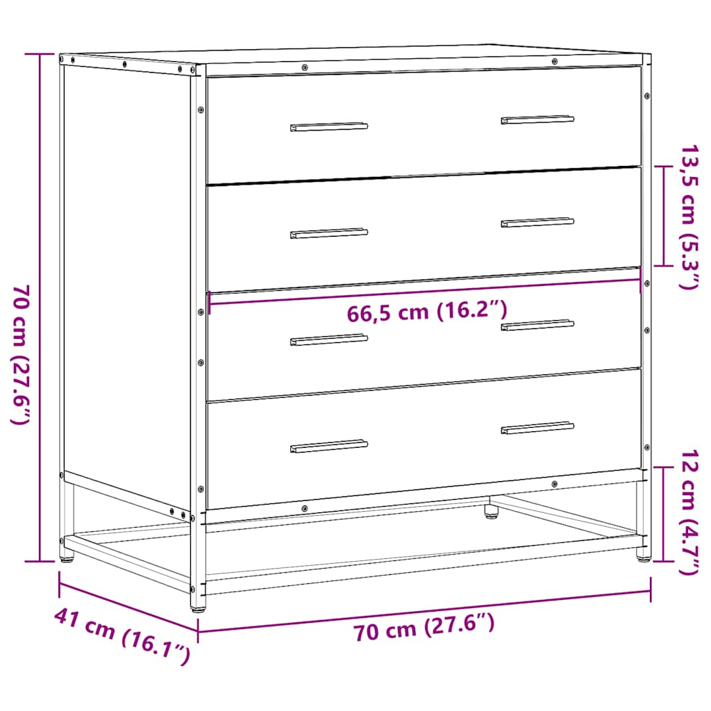 Schubladenschrank Räuchereiche 70x41x70 cm Holzwerkstoff