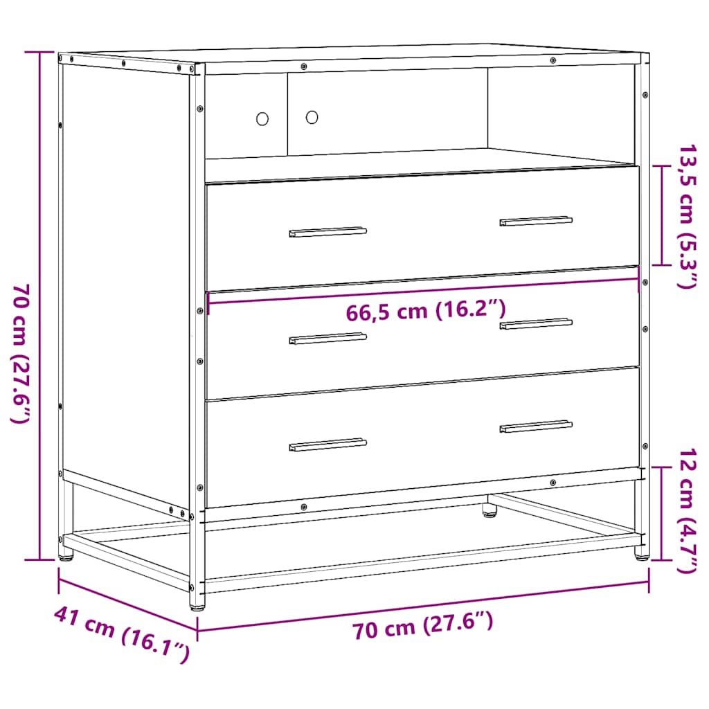 Schubladenschrank Grau Sonoma 70x41x70 cm Holzwerkstoff