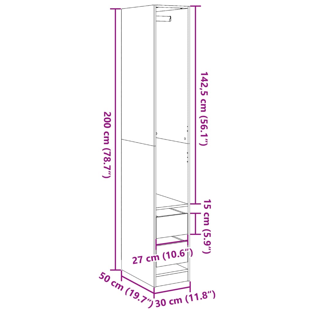 Kleiderschrank Altholz-Optik 30x50x200 cm Holzwerkstoff