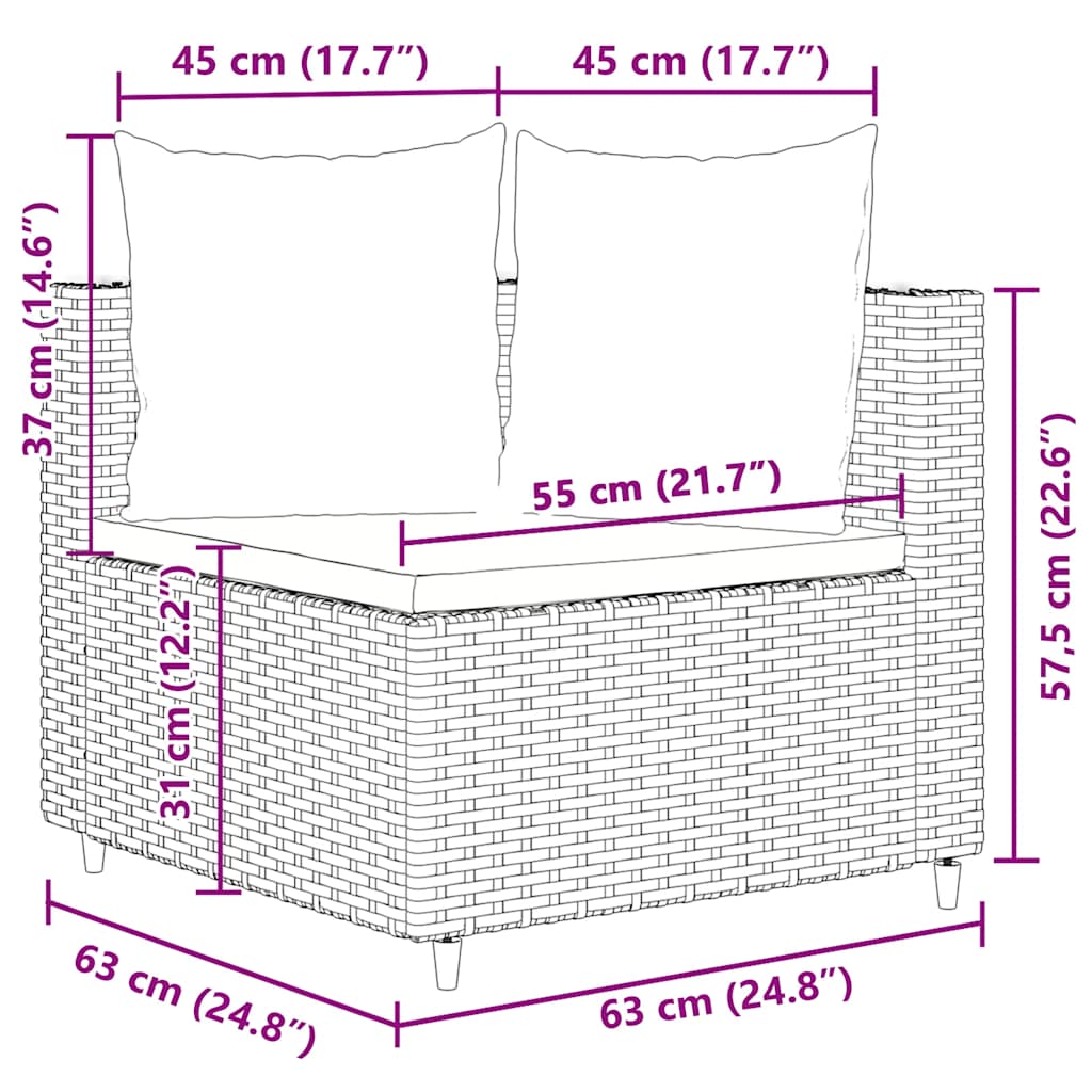 10-tlg. Garten-Sofagarnitur mit Kissen Braun Poly Rattan