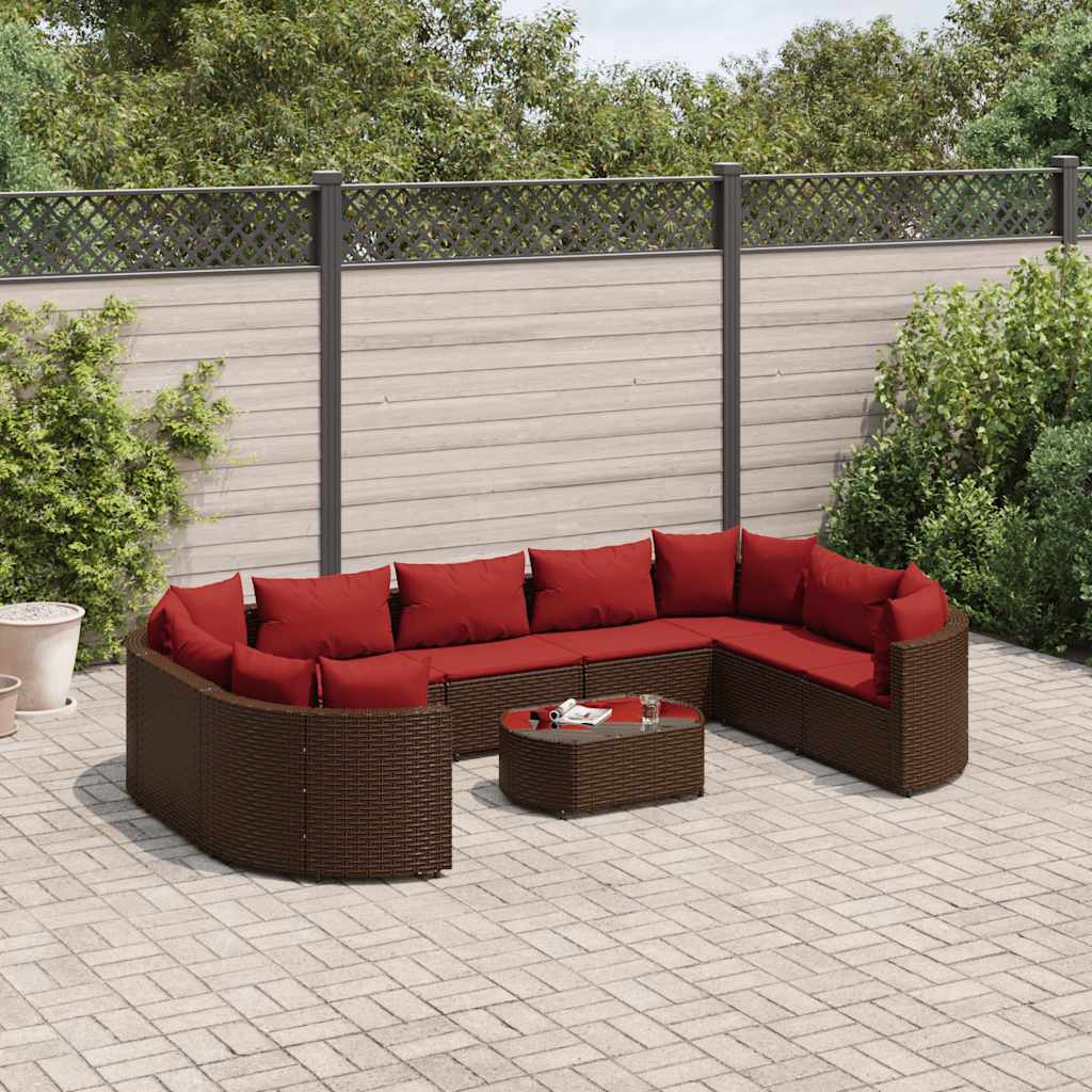 10-tlg. Garten-Sofagarnitur mit Kissen Braun Poly Rattan