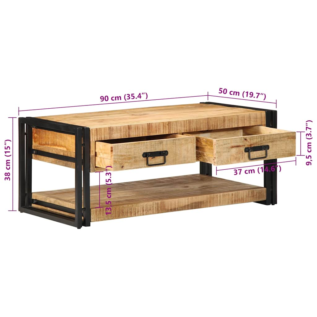 Couchtisch 90x50x38 cm Raues Massivholz Mango